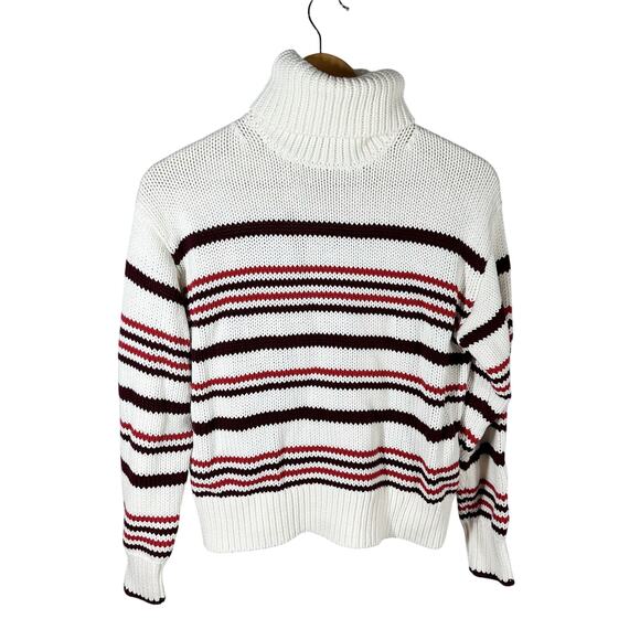 Madewell Ribbed Cotton Turtleneck Sweater Cabernet Stripe Size XS - Picture 1 of 11